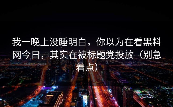 我一晚上没睡明白，你以为在看黑料网今日，其实在被标题党投放（别急着点）